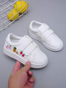 1 双婴儿水果刺绣休闲白色运动鞋，男女通用幼儿舒适日常穿着钩环运动鞋 - 白色 - 查看 6