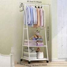 Multifunctional Metal Clothes Hanger For Baby And Children's Bedroom Clothes Storage, With Triangular Wheel Brackets. It Is A Mobile Multi-Layer Storage And Organizing Rack, Suitable For Families, Kitchens, Wardrobe Organizing, Hanging Clothes, And As A Large Clothes Hanger. - Coat Hanger - View 3