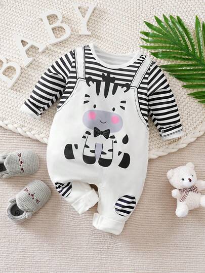 Yierying Neugeborenen Baby Zebra Muster weiß Jumpsuit mit Hosenträgern, süßes Tiermotiv, Herbst/Winter