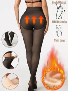 1 st 220g/80g termiska kvinnor sexiga transparenta svarta strumpbyxor termiska strumpbyxor varma vintertjockare termiskt fodrade termo hög midja elastiska smala sexiga genomskinliga strumpbyxor sexiga strumpbyxor varma bottenunderkläder halloweenkostymer, mysiga - Genomskinlig - Visa 6