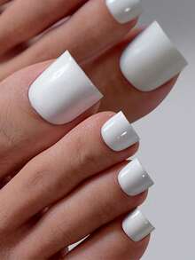 150片短方形按压式脚趾甲，白色人造指甲贴片套装，适合DIY，简约百搭，15种尺寸，女士美甲用品 - 白色 - 查看 4