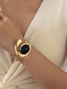 1pc Fashionable Exaggerated Geometric Metal Style Minimalist Open Bangle, Suitable For Daily Wear, Vacation And Gift