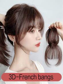 棕黑色夹式刘海接发假发合成假发细刘海发夹刘海带鬓角假发弧形刘海