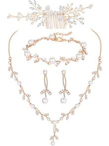 Milacolato Pearl Prom Jewelry Set For Women Pearl Rhinestone Crystal Drop Necklace Earring Bracelet Hair Pins Prom Bride Bridesmaid Wedding Bridal Jewelry Accessories Silver Gold Rose Gold - 彩色 - 查看 7
