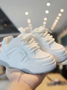 1 Pair Kids White Sneakers, Fashion New Style Children Outdoor Casual Non-Slip Running Shoes, Toddler Shoes - White - View 5