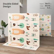 79x71 Foldable Baby Play Mat For Floor, Extra Large Tummy Time And Crawling Playmat, Thick Foam Play Mat For Baby, Reversible Portable Babies Floor Mats For Infant, Toddler - 北美栗鼠 - 查看 6
