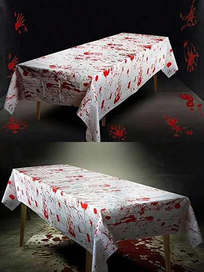 1 块万圣节主题桌布，血手印图案 - 营造恐怖氛围，防水 PE 一次性桌布 - 防污、持久耐用、易于清洁，万圣节派对装饰，派对餐桌背景装饰，家庭聚会桌布，万圣节派对用品