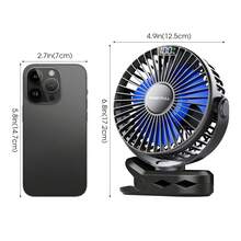 sweetfull 便携式夹式风扇，USB充电，带数字显示屏，2000mAh*2电池容量，4档风速可调，360°旋转，适用于桌面、户外露营和运动。 - 彩色 - 查看 9
