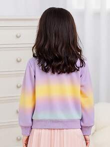 Sudadera de manga larga con cuello redondo, decoración floral 3D y degradado de arcoíris para niñas - Púrpura malva - Ver 3