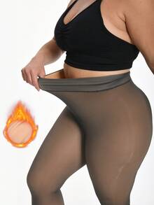 Thick Warm Pantyhose, Stylish Fake Skin Fleece Tights, High Waisted Design, Women's Pantyhose Stockings Winter - Da đen trong suốt - Xem 4