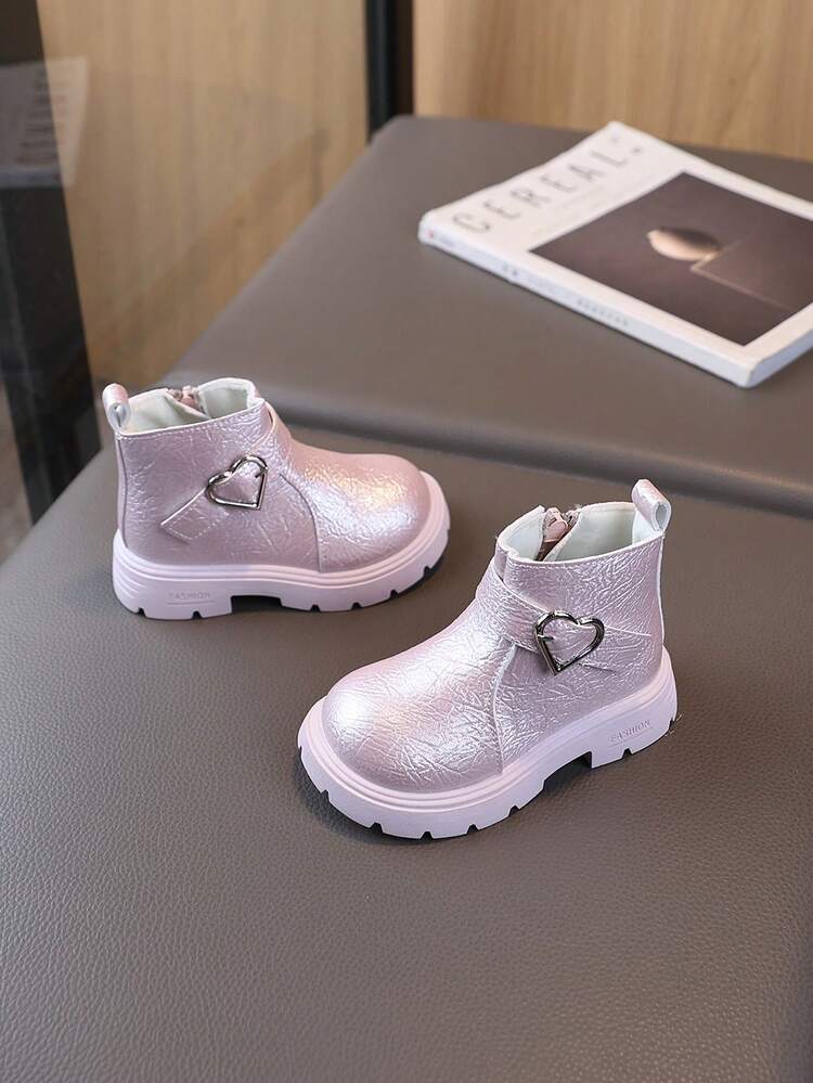 1 Pair Children's Boots, Leather Boots With Side Zipper, Fashion Mid-Calf Boots For Boys & Girls, Spring/Autumn - Pink - View 3