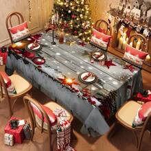 1pc Rectangular Tablecloth, Perfect For Christmas Atmosphere! Vintage Wood Grain & Snowy Landscape Pattern With Holiday Elements, Suitable For Holiday Gatherings, Daily Home, Living Room, Dining Room, Outdoor Picnics, And Theme Events