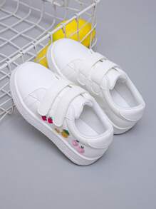 1 双婴儿水果刺绣休闲白色运动鞋，男女通用幼儿舒适日常穿着钩环运动鞋 - 白色 - 查看 4