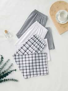 3 件套女士条纹、格子印花短款中长睡裤，舒适柔软，适合所有季节 - 彩色 - 查看 3