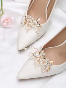 2pcs Detachable DIY Shoe Accessories, Artificial Crystal Moon & Flower Metal Decor, Elegant & Fashionable For Women Heels, Shoes, Pumps, Bridal Shoes, Date Shoes, Wedding Shoes - Gold - View 5