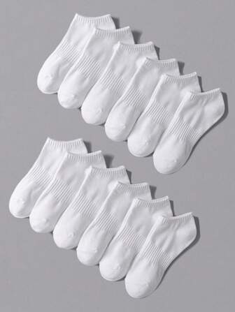 12 Pairs Of White Corsets, Ultra-Thin And Comfortable In Summer, Simple And Versatile, Breathable And Deodorant Fashion Ladies Socks.