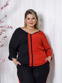 Maison Raglan Sleeve Blouse And Plus Size Summer Pants Set - Terracotta - View 4