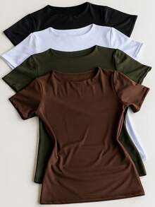 Kit 4 Women's Double Suplex Blouse Basic Elegant Blogger - Black, White, Green and Brown - View 1