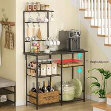 Baker's Rack For Kitchen With Storage, Microwave Stand With Adjustable Shelves, Kitchen Stand With 10 S Hooks, 6-Tier Coffee Bar Station, Kitchen Shelves For Spices, Pots, Gray,10600245 - 深灰色 - 查看 8