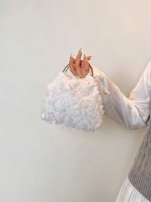 2025新款亮片链条晚装手拿包，时尚明星手提包，单肩斜挎包，纯色翻盖链条托特包【花卉图案位置随机】