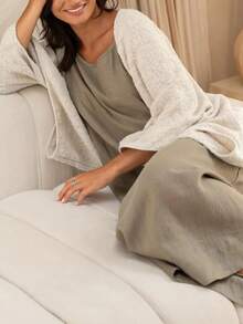 Women Kimono Cardigan Open Front Capes Sheer Shrug Top Swim Beach Cover Up Beachwear Blouse Wrap - 米色 - 查看 3