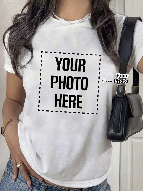 Customized Personalized Gift, -- Customized, Single Women's T--Shirt Customization, Add Your Own Text/Picture (Badge Pattern/Company Logo/Family Photo/Selfie, Number/Name/Quotation/Special Sentence/Funny Sentence/Slogan, Etc.)