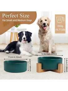 Ceramic Dog Bowl With Wooden Stand, Dog Water Bowl And Food Bowl, Heavy Duty Anti-Slip Pet Comfortable Feeding Bowl With Bamboo Wood Holder - Multicolor - View 8