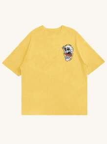 Men's Summer Letter & Skull Graphic Round Neck Short Sleeve Casual T-Shirt