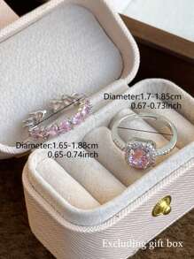 2pcs Elegant Geometric Square Pink Heart Sparkling Cubic Zirconia Unique Elegant Party, Holiday, Wedding Wear Open Copper Ring Set For Women