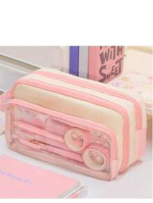 Large Size Japanese Style Canvas Pencil Case With Transparent Window - Essential For Daily Office Use - Multicolor - View 10