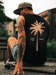 男士简约印花圆领无袖背心 - 黑色 - 查看 2