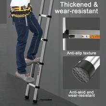 2.6m-5m Portable Retractable Attic Ladder Steel Extension Loft Step Ladder 150kg HomeWarehouse DlY Stepladder With Removable Hook - Bạc - Xem 5