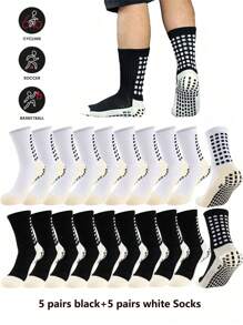 4/5/6 双男式防滑足球/篮球运动袜,带防滑垫,防滑袜 - 彩色 - 查看 13