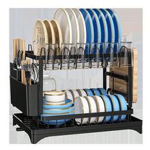2 Tier Dish Drying Rack Anti Rust, Multifunctional, Space Saving, Easy Clean Design With Drainboard And Drip Line Perfect For Kitchen And Apartment Countertop Organization, Storage, And Accessories - Black - View 2