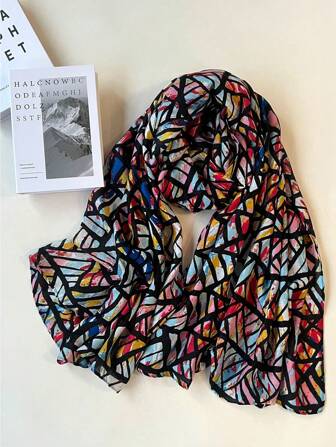 1pc European Style Colorful Glass Casual & Comfortable, Charming & Unique Classic Spring/Autumn New Versatile Beach Headscarf, Fashionable Women Scarf