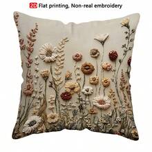 TOPSSCTR 1pc 2D Flat Printing Vintage Wildflower Non-Embossed Pillow Cover, 45x45 Cm, Machine Washable, Zipper Closure, Polyester, Woven Decorative Cushion Case For Living Room, Bedroom, Office - Beige - View 10