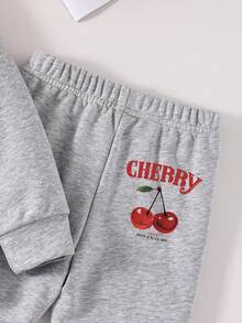 Tween Girl 樱桃印花圆领运动衫和喇叭裤套装 - 灰色 - 查看 5