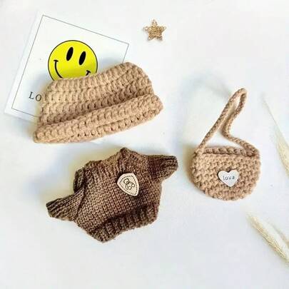Clothes For Labubu (NO Doll), Handcrafted Crochet 3pcs Set, Cute Clothes, Bag, Hat, DIY Stylish Fun Labubu Clothes Accessories For Daughter Birthdays, Anniversary Holiday Gifts