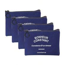 1/3/4pcs Cute Wallet Women Fabric Key Cartoon Square Pouch Letter Striped Print Zipper Canvas Bags For Girls For Women Wallet Mini Wallet Purse Wallet Coin Wallet