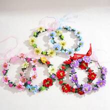 1件装女士可调节彩色花朵头饰，优雅甜美，适合新娘、伴娘、情人节佩戴，波西米亚风花朵头饰，适用于婚礼、旅行、拍照、派对、节日和送礼，可作皇冠、头饰、服装皇冠 - 彩色 - 查看 7