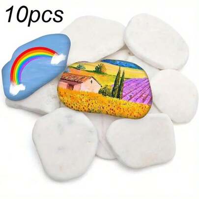 10pcs Flat Painting Stones, Painted Pebbles, Flat Pebbles For Crafts, Decorative Natural Stones, Large Smooth White Pebbles, Flat DIY Painting Stones, Indoor Decor, Home Decor Stones, For Crafts, Art, Decoration, Smooth Stones For Handpicking, Halloween Decor, Holiday Decor, Room Decor, Bedroom Decor, DIY Gifts