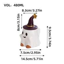 1 个可爱鬼咖啡杯，480ml/16.21oz 创意 3D 万圣节女巫帽鬼马克杯，手工制作可重复使用的牛奶杯茶杯，适用于餐厅、家居、派对、咖啡厅、万圣节礼物 - 彩色 - 查看 2