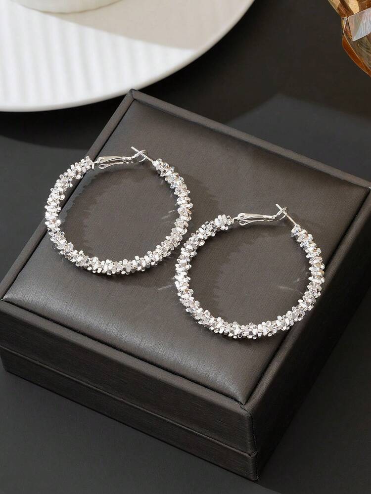 1 Đôi bông tai bạc hình bánh răng bất đối xứng cơ bản cổ điển dành cho nữ (Không có hộp quà tặng) - Bạc - Xem 4