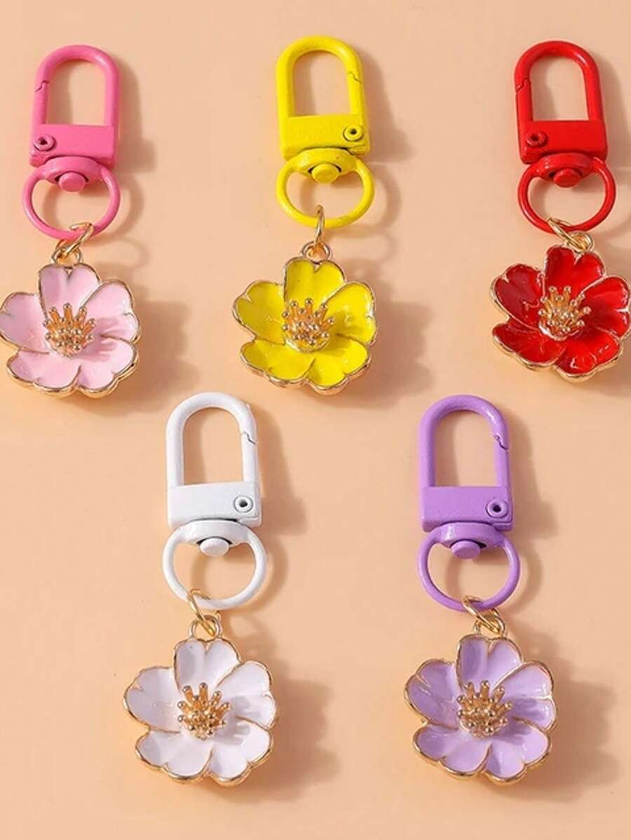 彩色花朵钥匙扣：精致可爱的饰物，适用于包包和钥匙，珐琅花朵设计，风格多样，多色甜美少女马卡龙色调，完美的小礼物钥匙扣，适用于包包、汽车配件，适合女士