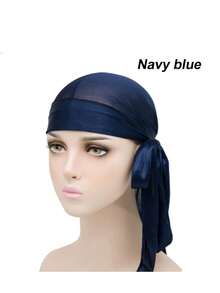 1 件耐用丝绸般 Durag 头带，男士波浪缎面 Durag 头带，街头时尚嘻哈 Durag，长尾宽带，纯色弹力 Durag，适合运动、户外和日常风格 | 透气涤纶纤维，可调节松紧 | 可机洗 | 街头风格 - 長款緞面頭巾 - 查看 16