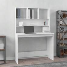 Escritorio Larryhot con estantes, blanco, 102 x 45 x 148 cm, material de madera, resistente y duradero, fácil de montar, bonito, ideal para decoración del hogar y como regalo.
