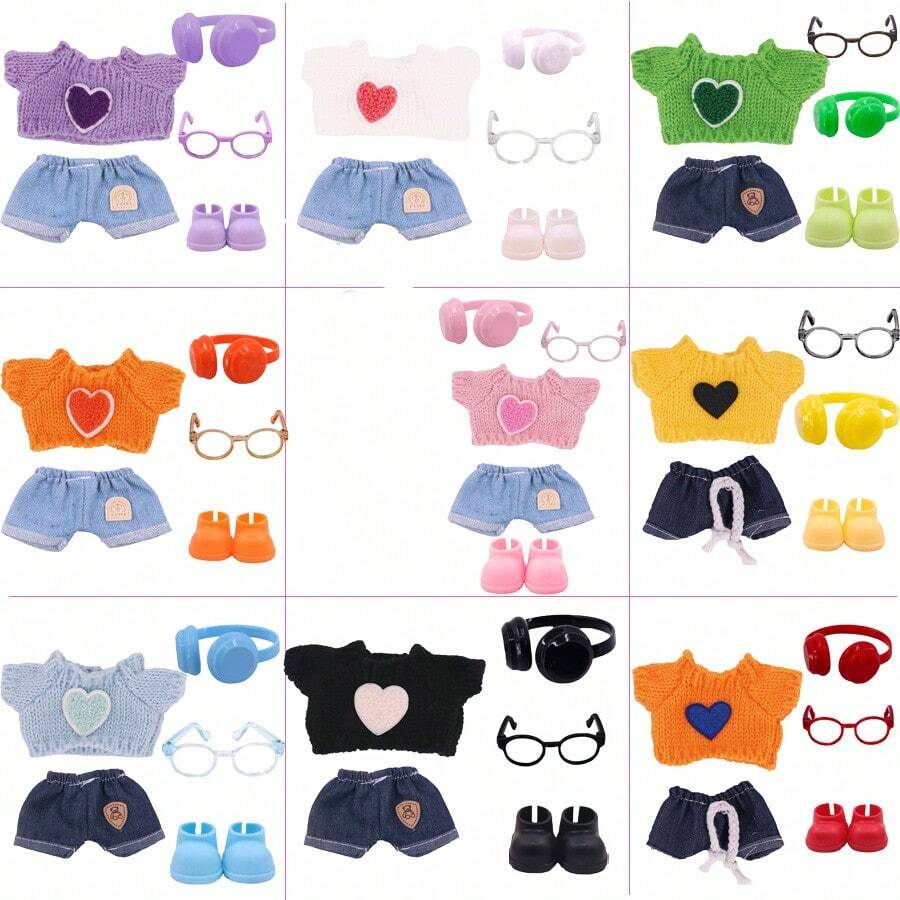 17cm Doll Clothes Accessories Set - Cute Sweater, Jeans, Headphones, Glasses, Rain Boots (Doll Not Included) / Holiday & Birthday Gift - Multicolor - View 1