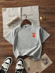 男孩和青少年学生休闲印花圆领短袖T恤，夏季上衣