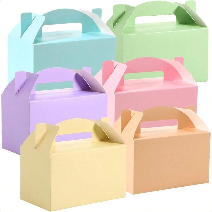48 Pcs Back To School Gable Gift Box 6 X 3.5 X 3.5 Inches Colorful Paper Candy Boxes Snack Goodie Cake Treat Boxes For Holiday Birthday Baby Shower Party Favor Pastel Color - 柔和色彩 - 查看 1