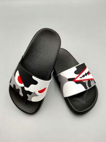 1 双儿童卡通 PVC 防滑平底拖鞋，适合室内/室外、家居、浴室、夏季 - 灰色 - 查看 3